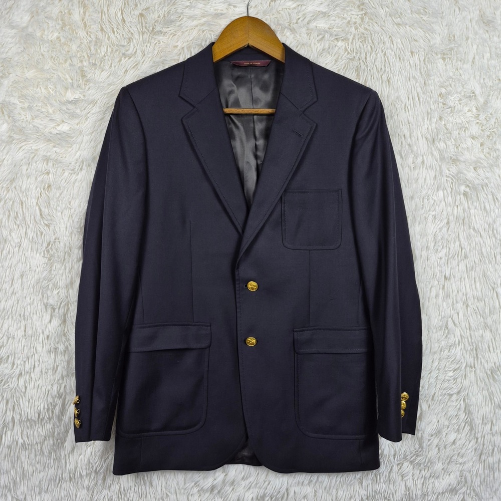 Brooks Brothers Boys Navy Blue Wool Blazer Loro Piana Super 120s Gold Button 16
